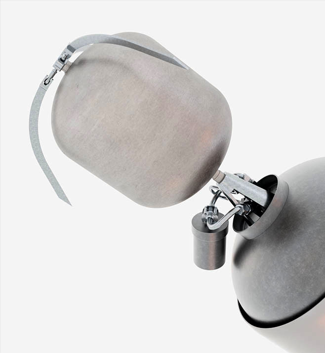 Close-up 3D rendering of a key component of HyPrSpace’s hybrid engine system, showing a simplified and robust architecture with visible mechanical connections and metal tanks.
